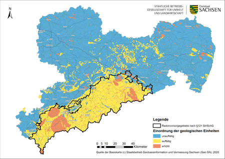 Karte zu Radonvorkommen in Sachsen