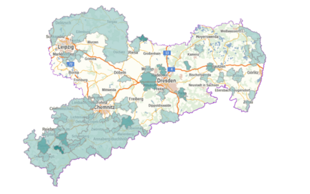 Karte mit Energiemanagement-Kommunen in Sachsen