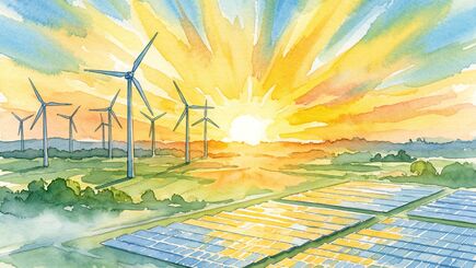 Darstellung Einbinung Erneuerbare Energien in Kommunen als Aquarell