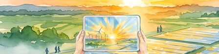 Darstellung Einbinung Erneuerbare Energien in Kommunen als Aquarell