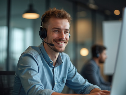 Mann am Telefon vor einem Computer