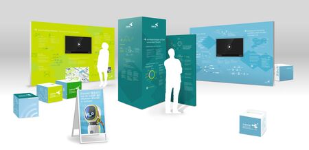 Grafische Darstellung der verschiedenen Elemente der Wanderausstellung Effiziente Mobilität